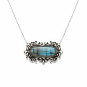 Vintage-Style Labradorite Bar Necklace - Blue Flash -  .925 Sterling Silver